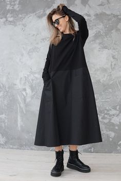 Black Midi Dress Black Shirtdress Black Maxi Dress Black Formal Dress - Etsy Czech Republic Oversized Black Cotton Dress, Elegant Long Cotton Dress, Modest Cotton Maxi Dress For Fall, Long Black Cotton Dress, Black Cotton Long Sleeve Maxi Dress, Black Long Sleeve Cotton Maxi Dress, Long Cotton Dress For Work, Black Cotton Maxi Dress For Fall, Elegant Long Sleeve Cotton Maxi Dress