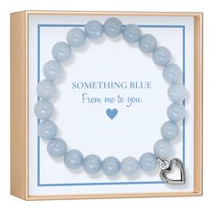 something blue from me to you beaded bracelet with heart charm in wooden box on white background