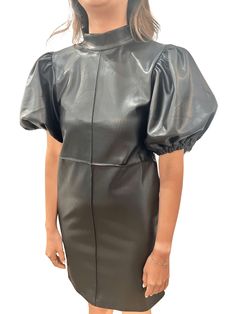 This leather midi dress has got you covered for any fancy occasion. With unique puff sleeves, you'll be the talk of the party. Feel confident, stylish, and ready to make a statement with this dress. Leather Midi Dress, Leather Mini Dress, Shoes Heels Wedges, The Talk, Denim Pant, Leather Mini, Feel Confident, Hat Hairstyles, Mini Black Dress