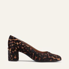 The Heel - Chocolate Leopard Haircalf – Margaux Workwear Essentials, Comfortable Heels, Feminine Design, After Hours, 5 Inch Heels, Handmade Shoes, Shoes And Accessories, Suede Heels, Nappa Leather