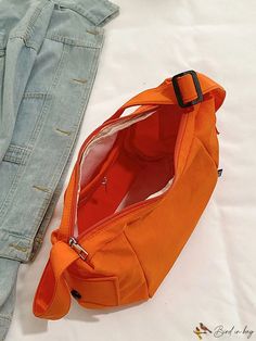 BirdinBag - Neon Orange Medium Zipper Hobo Bag - Sleek Minimalist Design College University, Orange Bag, Neon Orange, Hobo Bag, Color Orange, Orange Black, Orange Color, Outdoor Activities, Minimalist Design