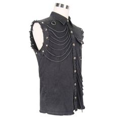 Club Punk Rock Unedged Sleeveless Black Men Faded Shirts With Pocket Grunge Vest For Summer Alternative Fashion, Summer Grunge Vest For Alternative Fashion, Fitted Alternative Style Summer Vest, Alternative Summer Vest, Cotton Shirt For Alternative Fashion In Fall, Casual Cotton Vest For Concert, Alternative Style Short Sleeve Summer Shirt, Summer Grunge Concert Shirt, Alternative Short Sleeve Summer Shirt