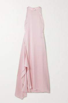 JW Anderson's maxi dress makes getting ready for evening events so easy. It's made from duchesse-satin and has a draped panel along one side that falls to an asymmetric hem. Complement the soft baby-pink shade with silver accessories. Pre-draped Satin Maxi Dress, Fitted Satin Finish Pre-draped Maxi Dress, Asymmetrical Satin Cocktail Gown, Silk Draped Midi Dress For Weddings, Chic Satin Finish Maxi Gown, Chic Satin Finish Floor-length Maxi Dress, Silk Crepe Evening Maxi Dress, Evening Silk Crepe Maxi Dress, Pre-draped Sleeveless Maxi Dress With Satin Finish