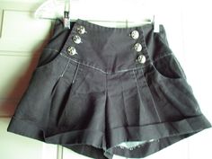 Cute Short Shorts Outfits, Washed Black Shorts With Belt Loops, Washed Black Belt Loops Shorts, Black Vintage Fitted Shorts, Vintage High Waist Black Shorts, Ouji Shorts, Victorian Shorts, Black Mini Shorts, Shorts With Suspenders