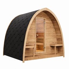 SaunaLife Model G3 Outdoor Home Sauna Kit | Garden-Series Outdoor Home Sauna Kit - Topture Recessed Front Porch, Small Resort Design, Back Yard Shed, Backyard Sauna, Backyard Builds, Outdoor Sauna Kits, Lakehouse Exterior, Sauna Cabin, Arched Roof