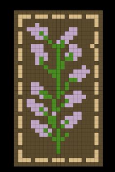 an image of a cross stitch pattern with flowers in the center and purple petals on it