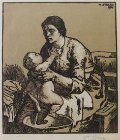 a drawing of a woman holding a baby