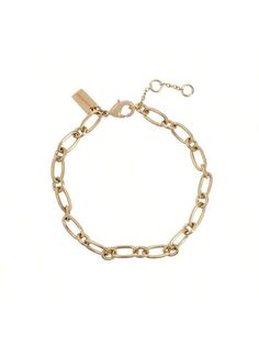 Chain link gold-tone starter bracelet. Wear as is, or mix and match with other Coach charms to create a personalized look that's uniquely you. Includes bracelet only, charms not included. Includes a COACH gift box. 
Set in gold-tone Metal 
Approx. Length: 7" + 1" extender 
Lobster Clasp closure 
Includes a COACH gift box 
This item purchased online must be returned to the vendor by mail only. This item cannot be returned to Macy's stores. 
metal 
Wipe clean 
Imported 
Photo may have been enlarge Classic Metal Charm Bracelet With Solid Links, Gold-tone Brass Bracelet With Solid Link Construction, Everyday Oval Link Brass Chain Bracelet, Everyday Brass Oval Link Chain Bracelet, Everyday Brass Chain Bracelet With Oval Links, Classic Charm Bracelet With Lobster Clasp For Everyday, Elegant Metal Charms With Chain Detail, Elegant Metal Charms With Chain, Trendy Gold Charms For Everyday