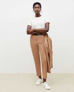 The Mejia Pant—Washable Wool Twill - Camel | M.M.LaFleur Tailored Straight Pants For Work, Straight Pants For Business Casual, Versatile Tailored Tapered Leg Dress Pants, Tailored Tapered Leg Dress Pants, Classic Dress Pants With Belt Loops And Straight Silhouette, Straight Dress Pants For Fall Workwear, Straight Pants With Welt Pockets, Straight Silhouette Pants With Belt Loops For Work, Straight Silhouette Pants With Belt Loops