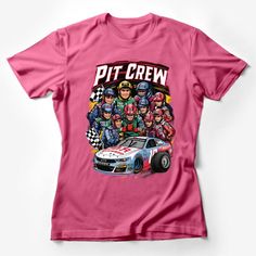 Racing Pit Crew T-Shirt, Motorsport Team Graphic Tee, Car Racing Enthusiasts Apparel, Pit Crew Members Illustration Shirt Female T-Shirt Custom graphic T-Shirt.Customize your color Pink Crew Neck T-shirt For Sports Events, Pink Crew Neck T-shirt With Team Name, Pink Short Sleeve T-shirt For Sports Events, Crew Neck T-shirt With Screen Print For Sports Events, Pink Short Sleeve T-shirt With Team Name, Graphic Print Crew T-shirt For Sports Events, Racing Style Sports T-shirt With Crew Neck, Pink Crew Neck Top For Sports Events, Pit Crew Shirts