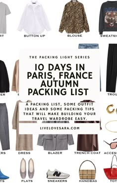 Fall Packing List Outfits, Pack In A Carryon, Packing List For 10 Days, Fall Travel Packing, Travel Capsule Wardrobe Fall, Paris Capsule Wardrobe, Paris Fall Outfits, Autumn Packing List, Paris Travel Outfits