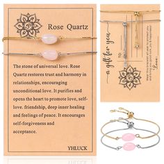 PRICES MAY VARY. 【Rose Quartz Bracelet】rose quartz is the stone of universal love. It restores trust and harmony in relationships, encouraging unconditional love. rose quartz purifies and opens the heart at all levels to promote love, self-love, friendship, deep inner healing and feelings of peace. 【Wish Bracelet Card】pink crystal bracelet along with a descriptive wish card with the meanings, uses and properties of the crystal. we provide a text box on the back of the wish card, you can write th Adjustable Rose Gold Beaded Bracelet As Gift, Spiritual Pink Bracelet As Gift, Mother's Day Gift Rose Gold Charm Bracelet, Spiritual Rose Gold Beaded Bracelets Gift, Rose Gold Rose Quartz Jewelry Perfect For Gifts, Rose Gold Rose Quartz Jewelry Gift, Rose Gold Jewelry With Rose Quartz For Gift, Spiritual Rose Quartz Jewelry Gift, Pink Bracelets For Valentine's Day Gift