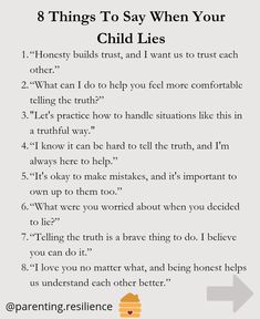 a poem with the words 8 things to say when your child lies