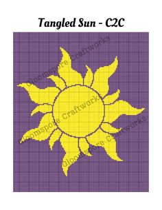 a cross stitch pattern with the sun in yellow and purple colors on a purple background