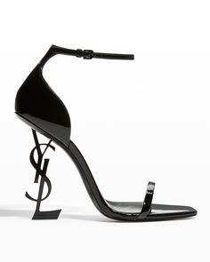 Get free shipping on Saint Laurent Opyum YSL Logo-Heel Sandals with Black Hardware at Neiman Marcus. Shop the latest luxury fashions from top designers. Expensive Heels, Ysl Heels, Yves Saint Laurent Shoes, Ysl Shoes, Saint Laurent Shoes, Black Hardware, Designer Heels, Black Heels, Cute Shoes