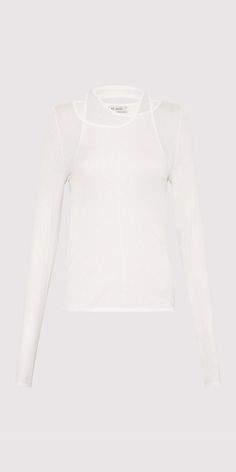 Introducing the Semi Sheer Loop Top White, a playful and versatile addition to your everyday capsule wardrobe. Made from 100% TENCEL™ Lyocell, this top features a layered halter neckline, long sleeve design, and is hip-length for a flattering silhouette. Perfect for layering, with a semi-sheer fabrication for a modern touch. Details: Color: White 100% TENCEL™ Lyocell Semi-sheer fabric Layered halter neckline Vendor Code: W24-205WHT Fits true to size Model is 5ft 5in and is wearing a size S Long Sleeve Tops For Layering With Minimal Stretch, Long Sleeve Tops With Minimal Stretch For Layering, Fitted Long Sleeve Top For Layering, Fine Knit Tops For Spring Layering, Versatile Spring Tops With Thumbholes, Fine Knit Long Sleeve Top With Minimal Stretch, Chic Fitted Top With Thumbholes, Chic Fitted Tops With Thumbholes, Chic Tops With Thumbholes And Minimal Stretch