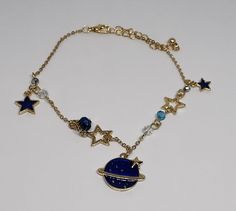 Material Alloy Adjustable Celestial Bracelets With Star Charm, Adjustable Celestial Charms Jewelry, Celestial Metal Jewelry With Charms, Celestial Metal Charms Jewelry, Celestial Style Metal Jewelry With Charms, Metal Moon Charm Bracelet Jewelry, Blue Star Charm Bracelet, Moon Phase Bracelet Jewelry Gift, Adjustable Metal Bracelet With Star Charm