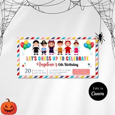 WithlyDesigns Presents: Editable COSTUME PARTY INVITATION, Instant Download, Dress up Party Invitation, Costume Party Invitation, Kids Costume Birthday Invitation This DIY editable template is designed for quick and easy customization. Immediately after purchase, you gain direct access to your template via Canva, a user-friendly, web-based editor that requires no downloads and is compatible with both desktop and mobile devices. Every element of the text is fully editable -- you can modify text size, color, or style, add new text, and more. Additionally, the template allows you to print with or without crop marks and duplicate tags for varied texts. Edit your items effortlessly on Canva: - Instant access post-purchase. - No software downloads necessary; customize directly in your browser. - Costume Birthday Party Kids Invitations, Minion Theme Birthday Invitation Card, Costume Party Invite Template, Invitation Halloween, Costume Party Invitations, Dressup Party, Costume Party, Kids Costumes, Invitation Paper