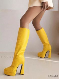 Lasaky - Premium PU Leather Womens Mid Calf Boots featuring Platform, Pointed Toe, and Chunky Heel Design Casual Shoes Women Flats, Platform Design, Tassel Shoes, Punk Boots, Boots Platform, Women Platform Shoes, Trainers Fashion, White Shoes Women, Womens Mid Calf Boots