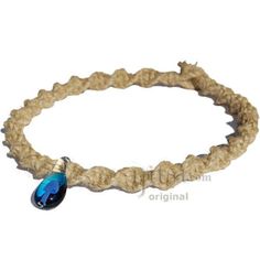 a rope bracelet with a blue tear charm on the end and a black bead