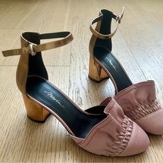 These 3.1 Phillip Lim Pink And Gold Ruffle Heels Are In Perfect Conditions. They Were Worn 1 Time And Have No Scratches / Tears, Looking Brand New. Size Eu 37. Snakeskin Heels, Heeled Mules Sandals, Ankle Strap Shoes, Kitten Heel Pumps, Leather High Heels, Peep Toe Heels, Heeled Ankle Boots, Strappy Heels, High Heel Pumps