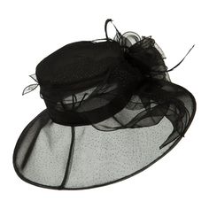 Glitter Big Bow Organza HatMade of 100% polyester.ONE SIZE fits most with size adjustable string inside, fitting up to 7 1/4.Inner satin hatband.Adult/Female.Crown measures 4 inches deep.Brim measures 5.5 inches wide.Hand wash only.Imported. Solid in color, glitter accented fashionable organza hat for ladies.Glitter is accented all around the hat.Crown of hat is featured with a big bow decorative hat band.Bow is detailed with feathers and glitter.Plastic wired downturned brim.Our fancy organza h Adjustable Costume Hats And Headpieces For Parties, Black Adjustable Cloche Hat For Party, Adjustable Black Cloche Hat For Parties, Adjustable Black Cloche Hat For Evening, Elegant Black Bucket Hat, Adjustable Brimmed Fedora For Parties, Evening Adjustable Cloche Hat With Curved Brim, Elegant Black Bucket Hat With Short Brim, Elegant Adjustable Flat Brim Bucket Hat