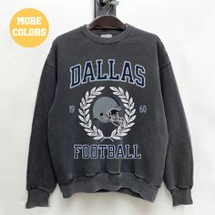 Perfect sweatshirt for Dallas Cowboy football fans this season! Ideal for any situation, a unisex heavy blend crewneck sweatshirt is pure comfort. These garments are made from polyester and cotton. This combination helps designs come out looking fresh and beautiful. The collar is ribbed knit, so it retains its shape even after washing. There are no itchy side seams on these sweaters.  .: 50% cotton, 50% polyester .: Medium-heavy fabric (8.0 oz/yd² (271.25 g/m .: Loose fit .: Sewn-in label .: Run Fan Apparel Sweatshirt With Ribbed Cuffs And Crew Neck, Team Spirit Sweatshirt For Fall Streetwear, Team Spirit Sweatshirt For Streetwear In Fall, Collegiate Style Sweatshirt For Football Season, Fall Fan Gear Sweatshirt With Crew Neck, Fan Apparel Crew Neck Sweatshirt With Team Name, Team Spirit Letter Print Sweatshirt For Football Season, Winter Team Spirit Sweatshirt With Letter Print, Winter Sweatshirt With Letter Print In Team Spirit Style