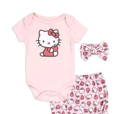 Dress Up Your Little Girl In This Adorable 3-Piece Hello Kitty Baby Outfit Bundle. The Set Includes A Salmon Pink Bodysuit With A Cute Hello Kitty Headband And A Pair Of Matching Shorts. The Outfit Is Perfect For Any Occasion, Whether It's For Travel, Activewear, Or Casual Wear. Made From A Comfortable Cotton Blend Material (60% Cotton, 40% Polyester), The Outfit Is Easy To Care For And Machine Washable. The Short Sleeve Design And All-Season Features Make It Suitable For Winter, Summer, Fall, A Hello Kitty Headband, Kitty Headband, Hello Kitty Baby, Kitty Baby, Cute Hello Kitty, Short Sleeve Design, Cute Bedroom Ideas, Pink Bodysuit, Baby Outfit