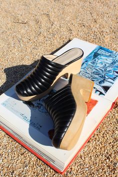 Beklina Ribbed Clog Black Wedge Clogs, Vintage Clogs, Wood Clogs, Swedish Clogs, Orthopedic Shoes, Wooden Clogs, Boutique Sales, Tiny Cottons, Platform Heel