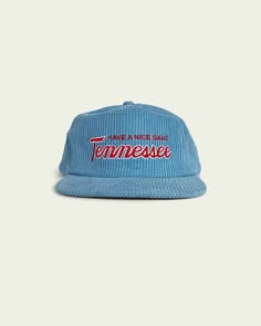 Our signature Tennessee script featured on our 5-panel snapback in thick corduroy. Have A Nice Game, Tennessee Wrangler Hats, Graphic Hats, Eclectic Grandpa, Streetwear Hats, New Shirt Design, Corduroy Hat, Casual Outfits Summer, Mens Casual Outfits Summer, 5 Panel Hat