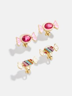 Make every day sweet with the Candy Please Kids' Clip-On Earring Set. Featuring two adorable candy designs, these clip-ons are perfect for kids who love a sweet style. No need for pierced ears — just clip on and go for a stylishly sugary look. Please note: intended for children 3+ Earrings Kids, Kids Candy, Jewelry Accessories Ideas, Accessories Ideas, Childrens Jewelry, Sweet Style, Pink Candy, One Set, Pierced Ears