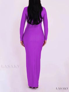 Luxurious Hollow Out Maxi Gown Fitted Maxi Length Gown, Long Fitted Dress In A Specific Color, Long Fitted Solid Color Dresses, Solid Color Long Fitted Dress, Chic Fitted Long Sleeve Gown, Chic Long Sleeve Fitted Gown, Luxury Solid Color Full-length Gown, Solid Full-length Maxi Dress For Party, Fitted Solid Color Floor-length Dress