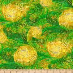 a green and yellow background with swirls in the shape of circles on top of each other