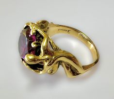 Antique Art Nouveau 14k Figural 8 ct Sapphire Statement Ring 9.5g c1920s-30s  Possibly Arts and Crafts Hand crafted, beautiful Large Purple Sapphire 8 ct S 8 US Resizable Excellent antique condition Art Deco Gold Amethyst Ring, 14k Gold Art Nouveau Rings As Gifts, Gold Art Deco Amethyst Ring, Formal Yellow Gold Rings With High Luster, High Luster Yellow Gold Rings For Formal Occasions, Gold Amethyst Art Deco Ring, Art Nouveau 14k Gold Rings As Gift, Formal High Luster Yellow Gold Rings, Art Nouveau Yellow Gold Round Ring