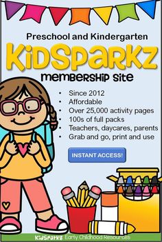 a flyer for kidsparkz with a girl holding a book and some school supplies