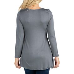 This tunic length long sleeve top combines comfort and style for a chic feminine look. The flared cut accentuates natural curves while the swing style hem, which reaches down to the hips, radiates flowing feminine elegance and allows for ease of movement. The scoop neck and soft, stretchable fabric make for easy pullover styling. Dress up any pair of jeans with this classy addition to the fall wardrobe. Available in a variety of solid colors. Womens Printed Tops, Comfortable Blouses, Maternity Tunic, Womens Lace Tops, Feminine Elegance, Stunning Tops, Natural Curves, Feminine Look, Tunic Length