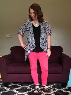 bybmg: Coral Skinnies and LuLaRoe Monroe Kimono Clothes Ideas, Affiliate Links, What I Wore, Coral, Track, Lost, Pants