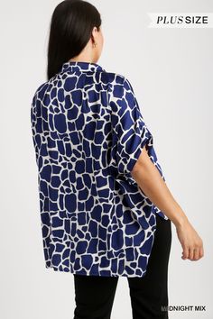 Introducing our Valley Vista Collared Button Down Top, a chic and versatile addition to your wardrobe. This stylish top features a playful print with short sleeves and a classic button-down design, perfect for effortless styling. With side slits and a high-low hem adding a modern twist, it's ideal for creating stylish yet relaxed looks. Crafted from 100% polyester fabric, the "Valley Vista" top ensures both comfort and durability for all-day wear. Whether you're running errands or meeting friend Versatile Short Sleeve Tops For Vacation, Graphic Print Short Sleeve Blouse For Vacation, Casual All Over Print Tops For Work, Trendy Short Sleeve Rayon Blouse, Casual Tops With All Over Print For Work, Casual Abstract Print Tops For Work, Casual Tops With Abstract Print For Work, Casual Workwear Blouse With Abstract Print, Patterned Tops With All Over Print For Work