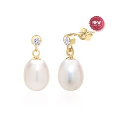 "Lustrous 11-13mm AAA quality freshwater pearl drop earrings, suspended from 14K gold-filled studs adorned with radiant white topaz. A cherished pick for June birthdays or 3rd/30th anniversaries. Instantly elevates you for a polished look at work for a hint of bling for special occasions, weddings or a just night. NEW ARRIVAL PRODUCT INFORMATION - METAL - 14K Gold Filled (Stamped 14KGF) - LENGTH (including pearl): 0.8\" or 20mm  - WIDTH: 0.35\" or 9mm - DROP LENGTH (including pearl): 0.7\" or 18 Anniversary Bridal Earrings With Pearl Drop In Yellow Gold, Anniversary Bridal Earrings In Yellow Gold With Pearl Drop, Anniversary Yellow Gold Bridal Earrings With Pearl Drop, Anniversary Yellow Gold Pearl Drop Earrings, Yellow Gold Oval Pearl Earrings For Anniversary, Yellow Gold Pear-shaped Bridal Earrings For Anniversary, Pear-shaped Yellow Gold Bridal Earrings For Anniversary, Teardrop Pearl Drop Diamond Earrings For Anniversary, Teardrop Pearl Drop Diamond Earrings As Gift