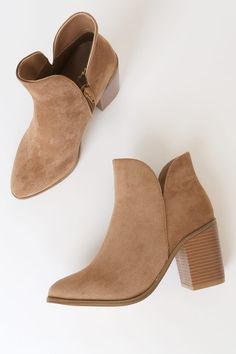 Tan Suede Boots - High Heel Ankle Boots - Block Heel Booties - Lulus Collar Clothes, Tan Suede Boots, Tan Ankle Boots, Cute Boots, Chunky Block Heels, High Heel Boots Ankle, Tan Suede, Notched Collar, Suede Booties