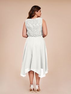 Elevate your style with our Classic Sleeveless Lace Overlay Chiffon Asymmetrical Mother of the Bride Dress. This elegant and timeless design features a delicate lace overlay and flowy chiffon fabric, creating a flattering asymmetrical silhouette. Perfect for any special occasion, this dress exudes sophistication and grace. Bride Dress White, Mother Of The Bride Dress, Lace Overlay, Chiffon Fabric, Mother Of The Bride Dresses, Dress White, Bride Dress, Chiffon Dress, Mother Of The Bride