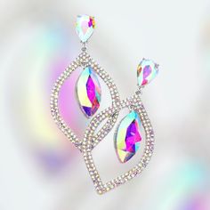 Iridescent Jeweled Jewelry For Parties, Multicolor Pierced Bridal Earrings For Party, Single Teardrop Earring For Party, Multicolor Teardrop Earrings For Party, Rhinestone Drop Earrings For Party, Teardrop Jeweled Earrings For Party, Party Jeweled Teardrop Earrings, Silver Teardrop Plug Earrings For Party, Sparkling Drop Chandelier Earrings For Party