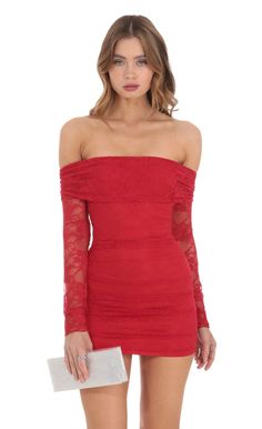 Off Shoulder Long Sleeve Lace Dress in Red | LUCY IN THE SKY Red Homecoming Dresses Long, Red Lace Dress Short, Going Out Dresses Clubbing, Long Sleeve Hoco Dress, Red Hoco Dress, Lace Bodycon Dress Long Sleeve, Birthday Dress Women, Long Sleeve Homecoming Dresses, Dark Red Dresses