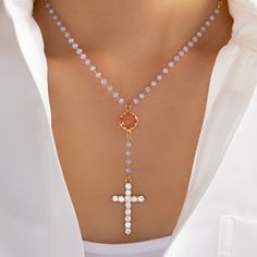 Material: gold plated brass, crystals Length: 18" + 3" extension Cross Pendant size: 0.95" x 1.5" IMPORTED Pink Coral, Cross Pendant, Cross Necklace, Gold Plate, Coral, Plating, Brass, Crystals, Pendant