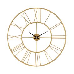 a golden clock with roman numerals on the face and hands, isolated against a white background