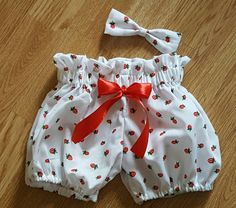 Beautiful Strawberry bloomer and headbow set  Sizes available are: 3-6 months, 6-9 months, 9-12 months, 12-18 months.  Larger sizes are also available upon request. Fitted Cotton Summer Bloomers, Cute Summer Bloomers, Cute White Diaper Cover For Summer, Cute White Summer Diaper Cover, Summer Short Diaper Cover With Elastic Waistband, Elastic Waistband Short Diaper Cover For Summer, White Cotton Bloomers For Summer, Cute Spring Diaper Cover With Elastic Waistband, Summer Diaper Cover With Elastic Waistband