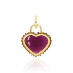 Purple tourmaline 23 ctw & ruby .52 ctw Handcrafted in 14k yellow gold Chain not included, 8mm push clasp Purple Tourmaline, Yellow Gold Chain, Letter Charms, Charm Earrings, Jewelry Trends, Ring Necklace, Heart Pendant, Gold Chain, Gold Chains