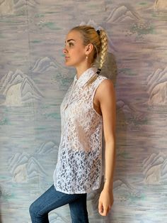 "Ivory White Lace Vintage blouse Sheer Lace Blouse Button Up Summer Blouse Floral Vintage Romantic Bohemian Medium to Large Size N.B. Color may slightly differ from picture. Estimated size: M/L Measurements (laying flat): Bust: 21,5\" / 54 cm Waist: 25\" / 64 cm Length: 28\" / 71 cm Please check measurements to insure a proper fit. Remember to allow yourself some extra room for movement. You can compare these with something from your closet that fits you well. Please convo me if you need additio Summer Blouse, Lace Vintage, Vintage Blouse, Summer Blouses, Extra Room, Womens Blouses, Floral Vintage, Blouse Vintage, Sheer Blouse