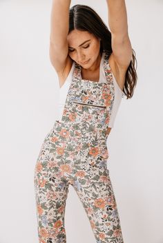 women's overalls, floral print, jumpsuit, eco-friendly recycled polyester Bike Ride With Friends, Ride With Friends, Overall Jumpsuit, Quirky Fashion, Sweet Floral, Out And About, Travel Outfit, Spring Outfits, Clothing And Shoes