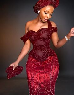 African Style Wedding Dress, Burgundy Lace Asoebi Styles, Nigerian Dress Designs, Ankara Bridesmaid Dresses Traditional Weddings, Burgundy Nigerian Traditional Wedding, Maroon Engagement Dress, Idoma Traditional Wedding Attire, Hausa Wedding Dresses Brides, Traditional Nigerian Wedding Dress